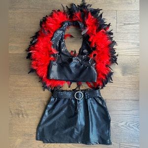 Halloween/Dance costume. Black and red sequin and feather skirt and halter top.